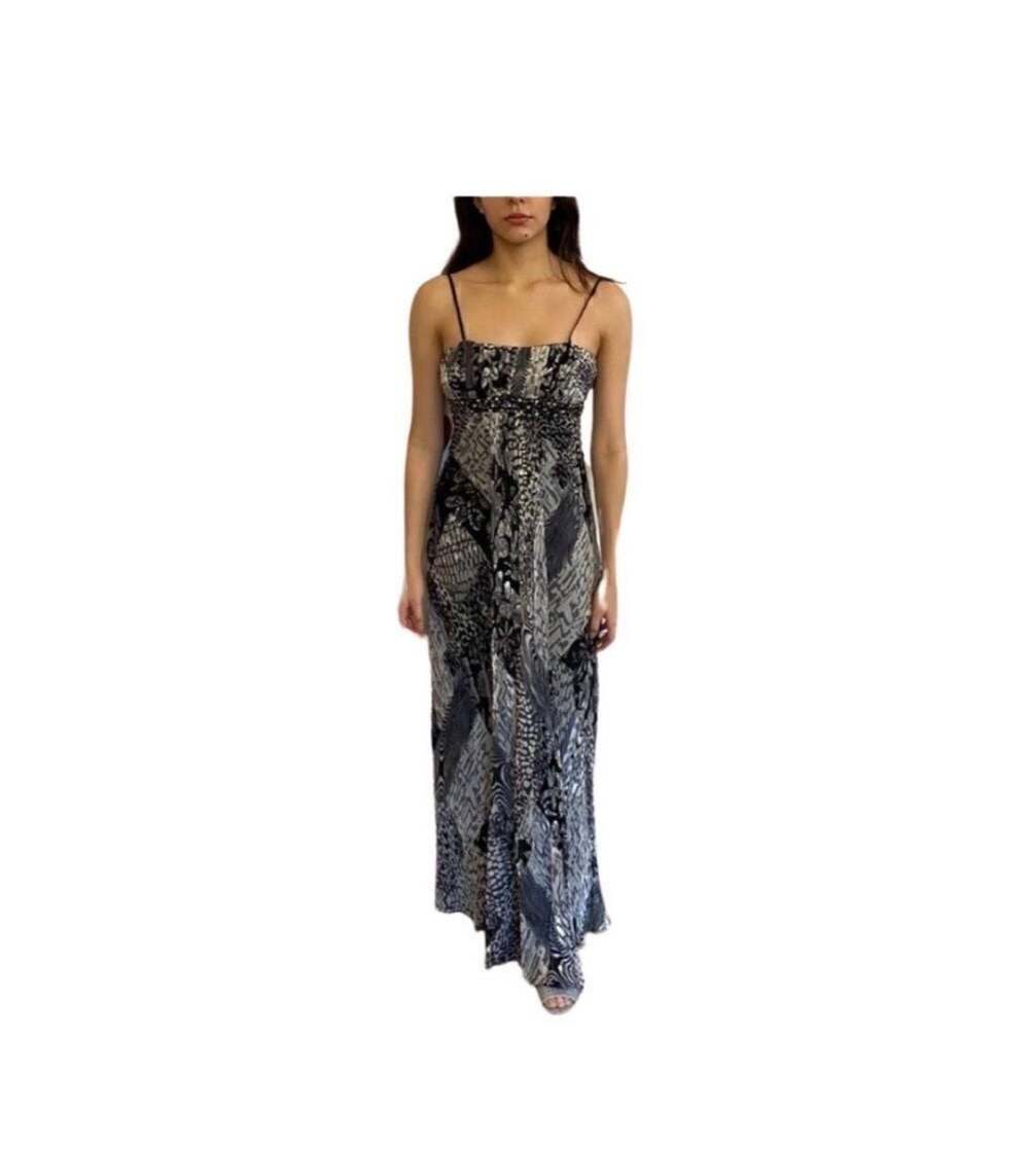 Nina Austin Y2K Silk Burnout Maxi Dress Animal Print Beaded Waist XS